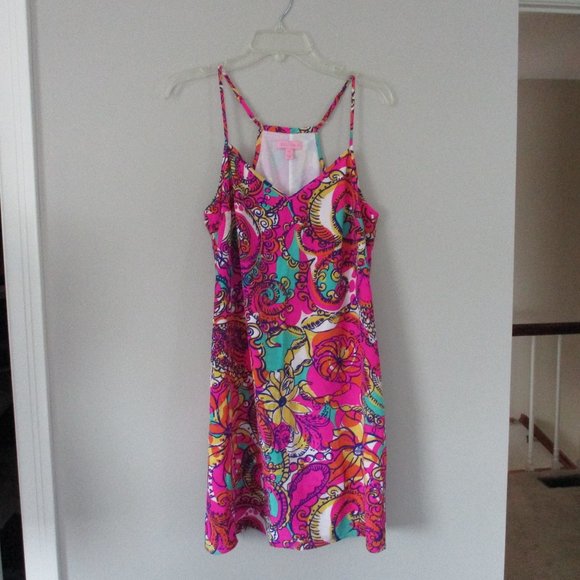 Lilly Pulitzer Dress 100% Silk Slip Dress $198 M Pink Red Orange - Picture 1 of 6